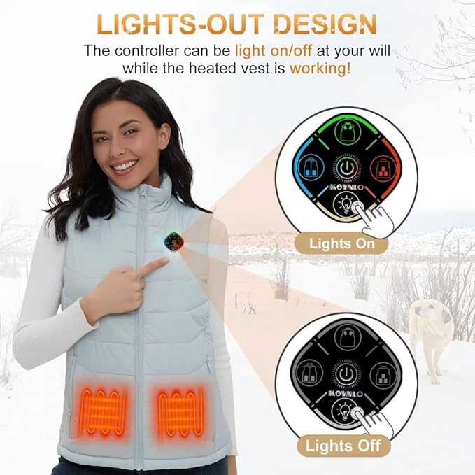 KOVNLO Heated Vest Women, (Battery Pack Not Included) Smart Controller With Lights-out, Electric Warming Heated Jackets