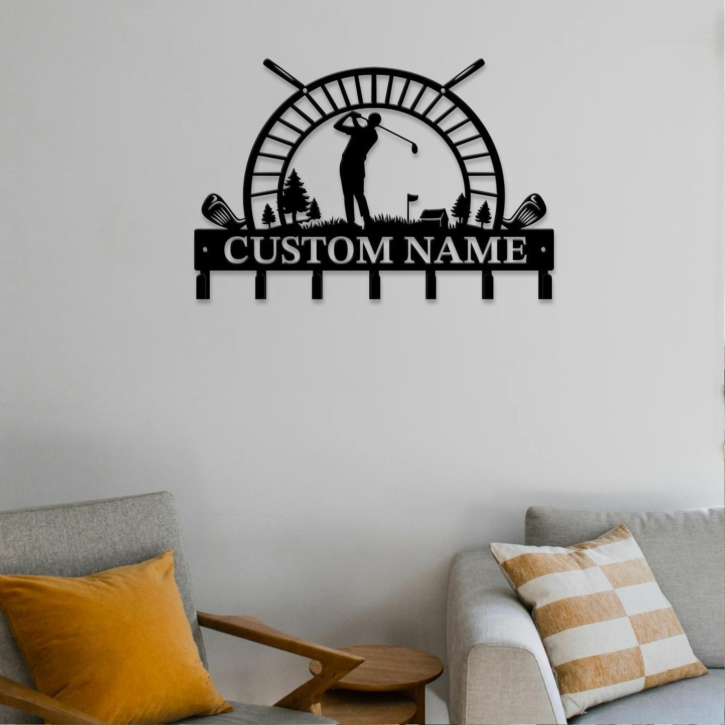 Personalized Custom Name Golf Ball Wall Keys Hooks,Metal Golf Art Clothes Hooks,Metal Golf Lover Wall Home Storage Decorative,For Front Door, Hallway, Kitchen, Bedroom,Keys,Hats (Style D)