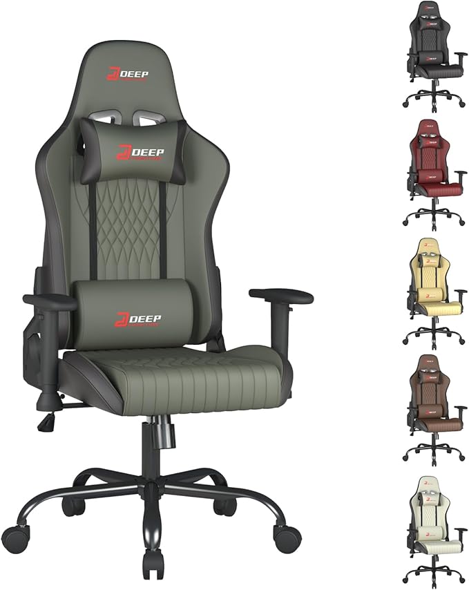 Video Game Chair Ergonomic Comfortable Gaming Office Chair Height-Adjustable with a 360° Swivel Base and Headrest(1002-Grey)