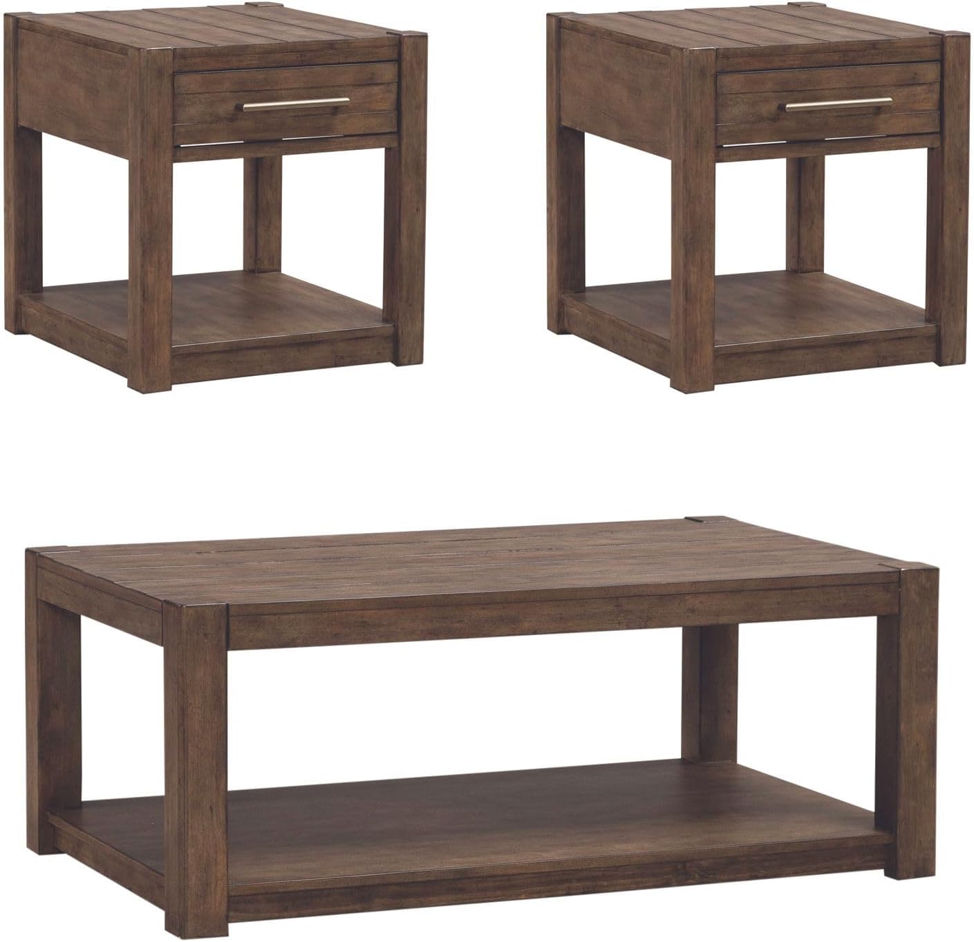 Liberty Furniture Broadmore Living Room 3 Piece Set - Rectangular Cocktail Table, 2 End Tables - Cobblestone Brown