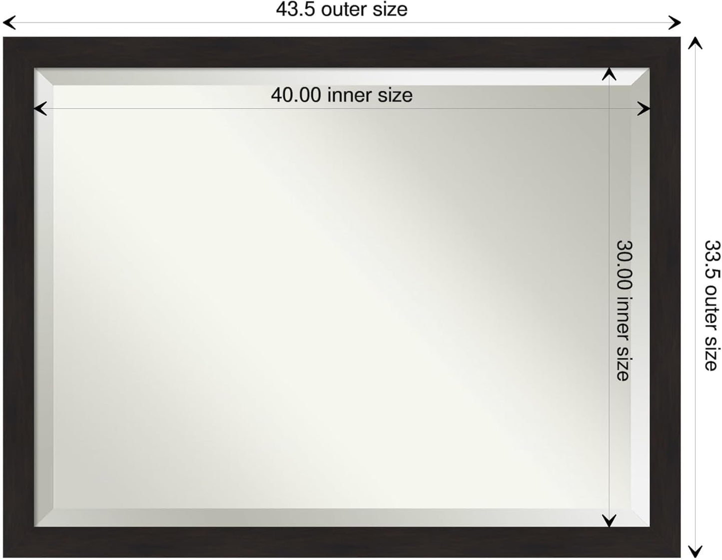 Amanti Art Brown Wall Mirror 34x44 Furniture Espresso Narrow Rectangle Bathroom Mirror for Wall Decor Living Room, X-Large Casual Frame, Hangs Horizonally and Vertically, Bathroom Decor, Beveled Edge