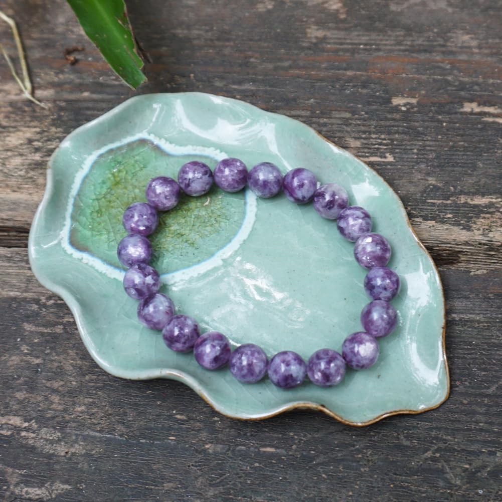 TaHLga Lepidolite Crystal Bracelet for Women Men 12mm | Natural Crown & Third Eye Chakra Purple Crystal | Anxiety Relief & Peace | Fits for Large Wrist 8-8.5" | Come with Box & Pouch