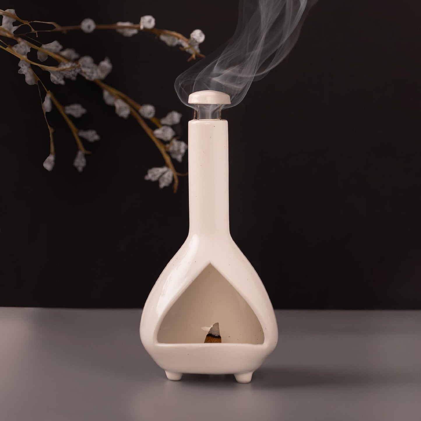 MOUGIGI Handmade Mini Chiminea Palo Santo Holder - Ceramic Incense Burner for Cone & Stick, Ideal for Meditation, Energy Cleansing, Aromatherapy and Ideal Gift for Home Decor
