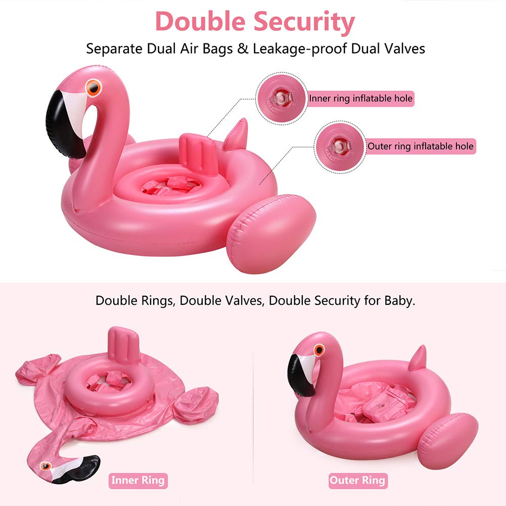 Baby Pool Float with Canopy,Flamingo Inflatable Swimming Ring,Infant Pool Floaties Sunshade Toys for Baby Girls Boys Toddlers Pink