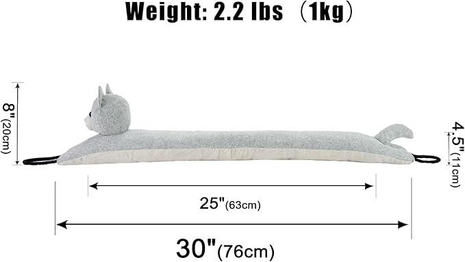 Marwood Under Door Draft Stopper Decorative Wind Stopper 30 inch for Door & Window, Weighted Animal Air Draft Stopper Snake Noise Blocker for Bottom of Door with Hanging Loops - Grey Cat