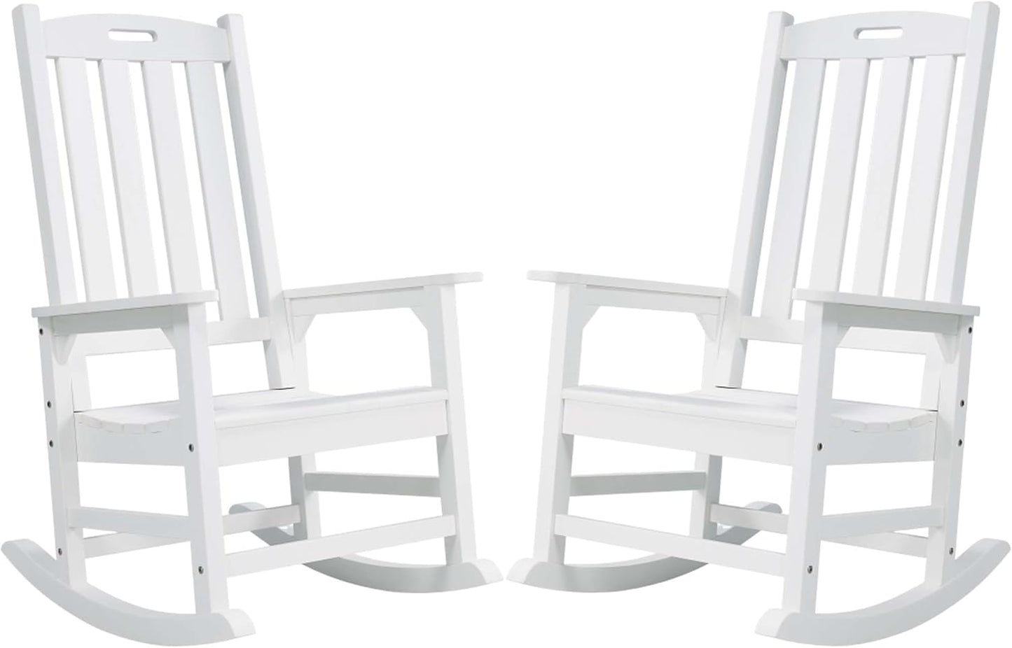 Psilvam Oversized Outdoor Rocking Chair Set of 2, Porch Rocker with 21" Wide Seat and 32" Tall Backrest, Pre-Assembled with Most Components for Effortless Installation (White)