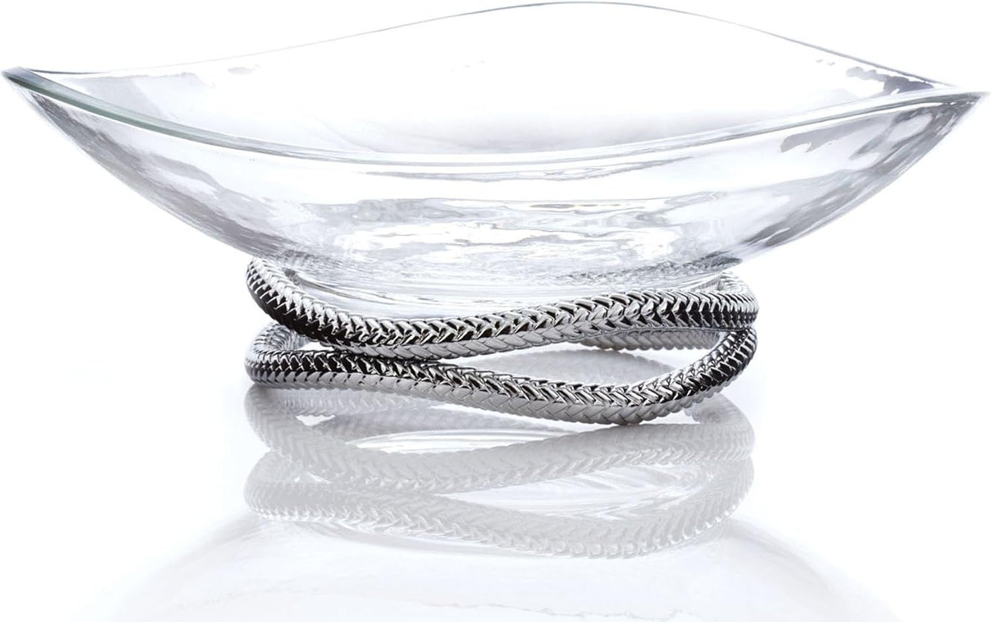 Nambe Braid Condiment Set with Spoons, Modern Scandinavian Glass Bowls on Braided Stainless Steel & Chrome Base - Decorative Serving Set for Sauces, Nuts, Appetizers & Snacks, Designed by Sean O’Hara