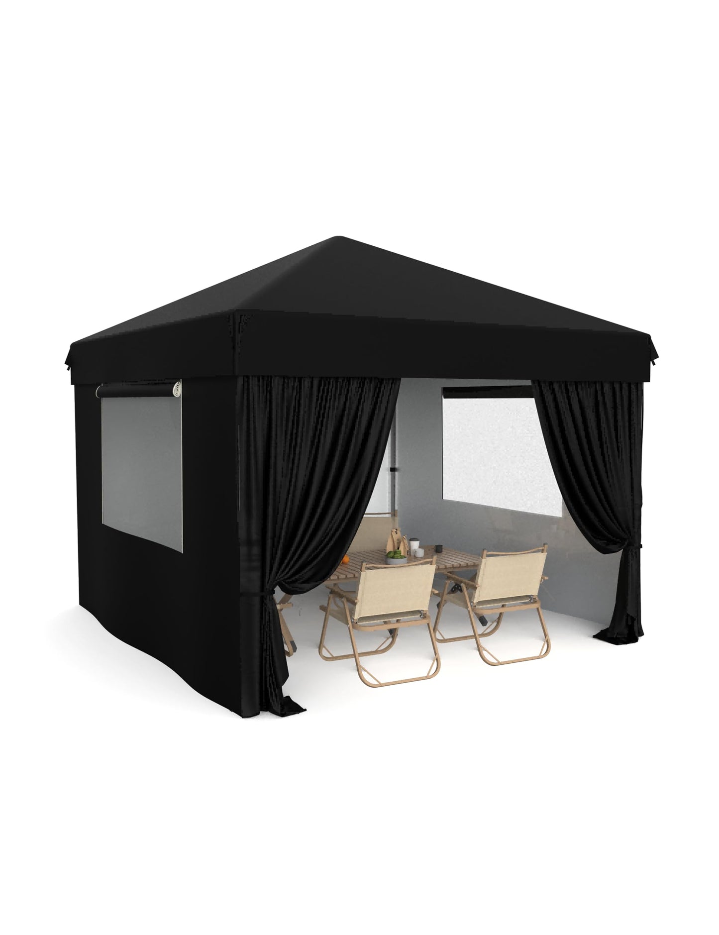 10x10 Pop Up Canopy with Removable 4 Sidewalls - Easy Up Camping Tent with One Button Push Setup - 1 Roller Bag, 3 Adjustable Height, 4 Weight Bags for Deck, Garden, Sports, Beach, Party - Black