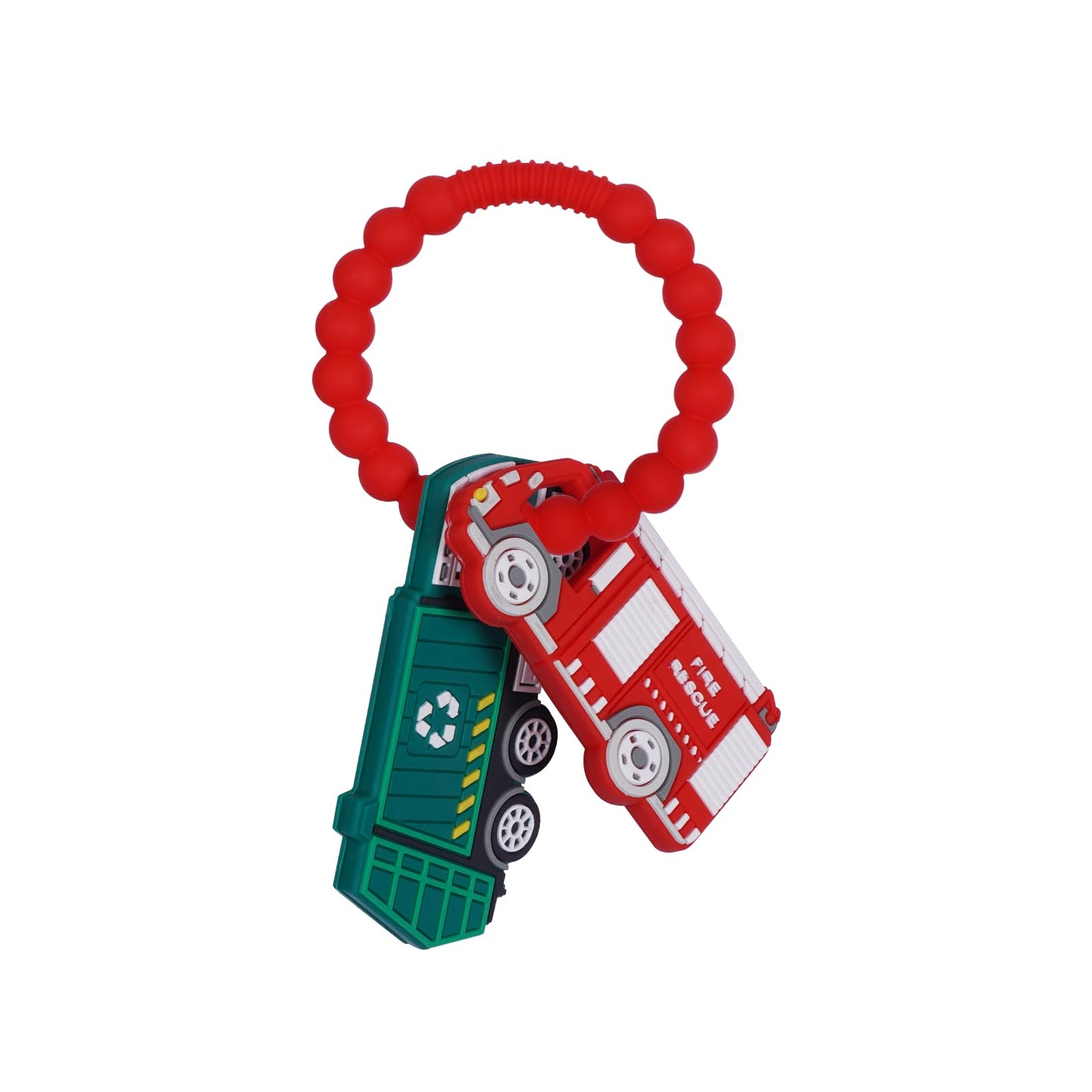 Silicone Baby Ring Toy with Fire Truck,Garbage Truck Teethers,Must Haves Teething Relief Chew Toys for 0-6,6-12 Months Boys and Girls,Newborns Essentials,Safe and Soft,BPA Free.