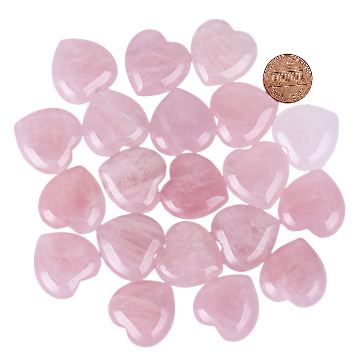 Loveliome 4 Pcs Natural Rose Quartz Love Heart Palm Stone Reiki Balancing Worry Stone(1 Inch)