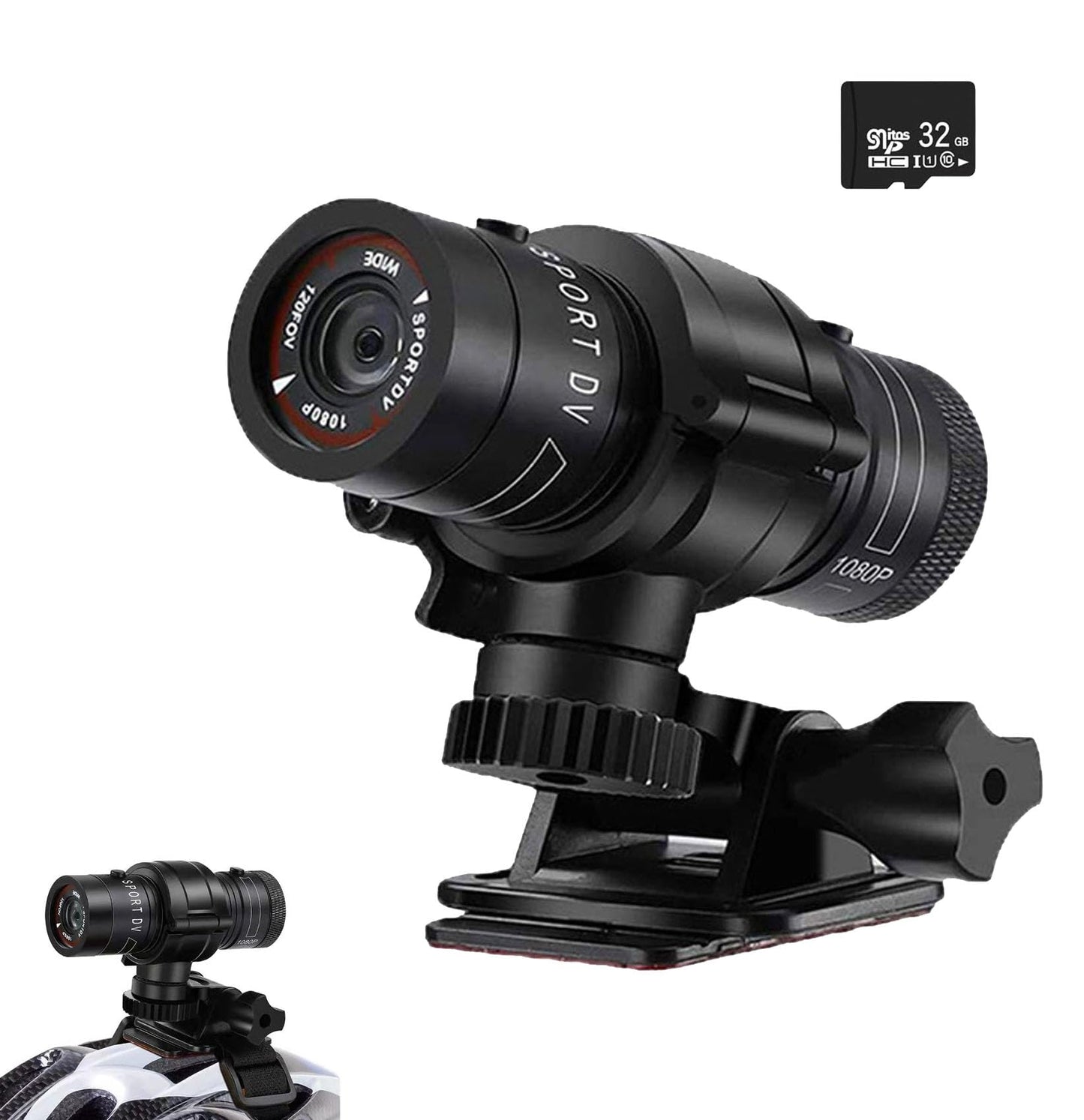Fonykadpt Bicycle Motorbike Helmet Camera, HD 1080P Sports Action Camera, Motorcycle Helmet Camera Waterproof Bike Video Camera, for Outdoor Wilderness (TF32G) -Like New