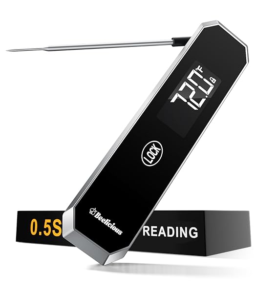 LockView FM151 Meat Thermometer with Temp Lock & Auto-Resume, Multi-Tested 0.5 Sec Instant Read Digital Probe, IP67 Waterproof 18/8 Stainless Steel for Cooking, Grilling, Black