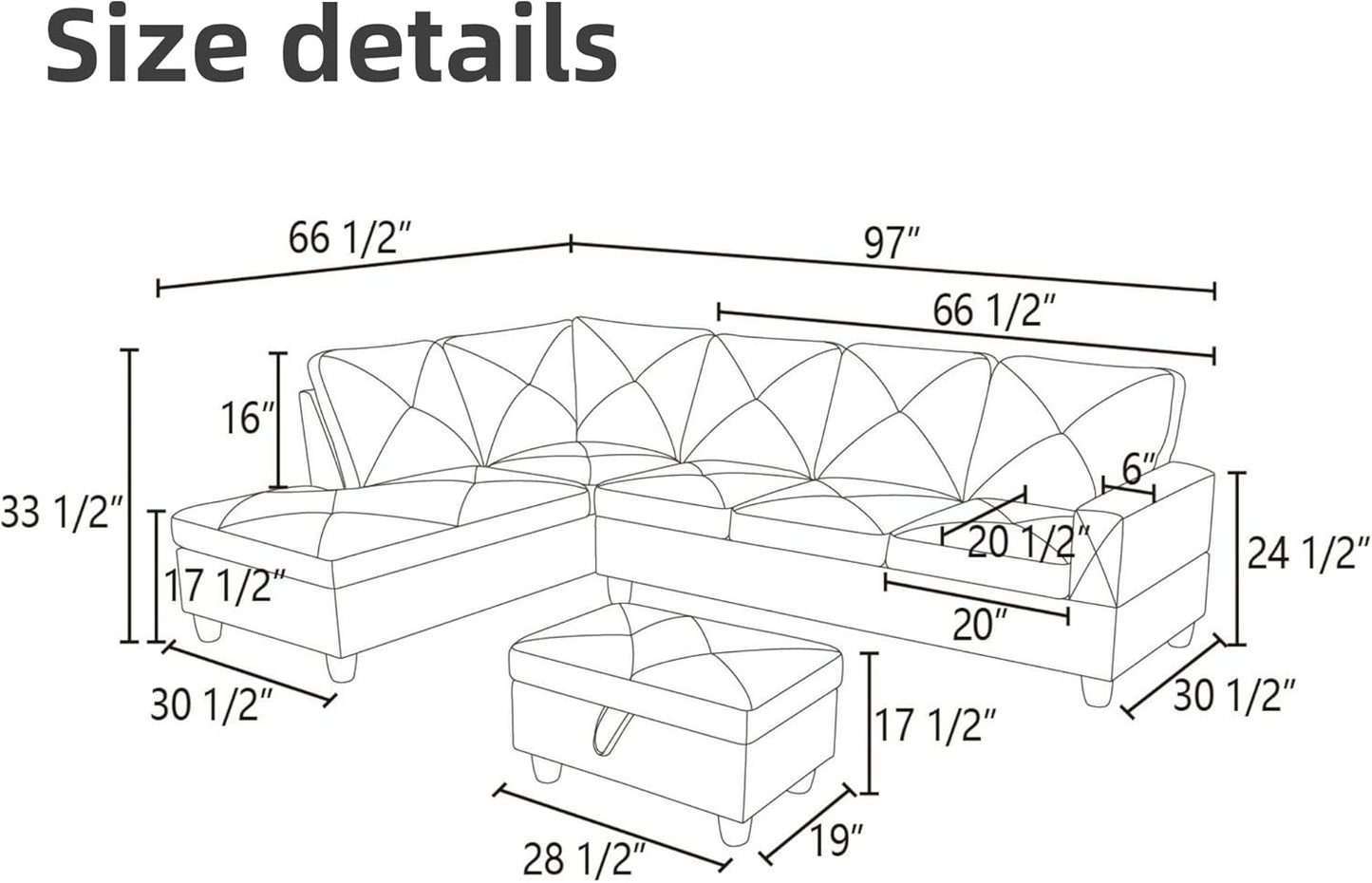 Leather Sectional Couch, Modern L Shaped Couches for Living Room, Comfy 4 Seat Modular Sectional Sofa with Ottoman Storage for Bedroom Apartment, Brown