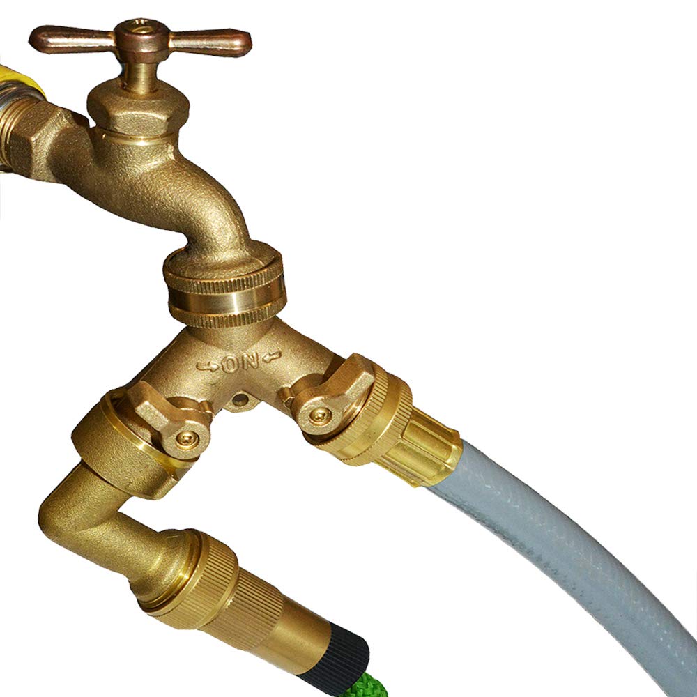 HQMPC 2 Way Hose Y Valve Hose Splitter Garden Hose Y Valve Connectors 2 way shut off valves With Solid Brass Handle Brass Y Valves Water Garden Hose Adapter 3/4"GHT Thread Extra 4 Presure washers