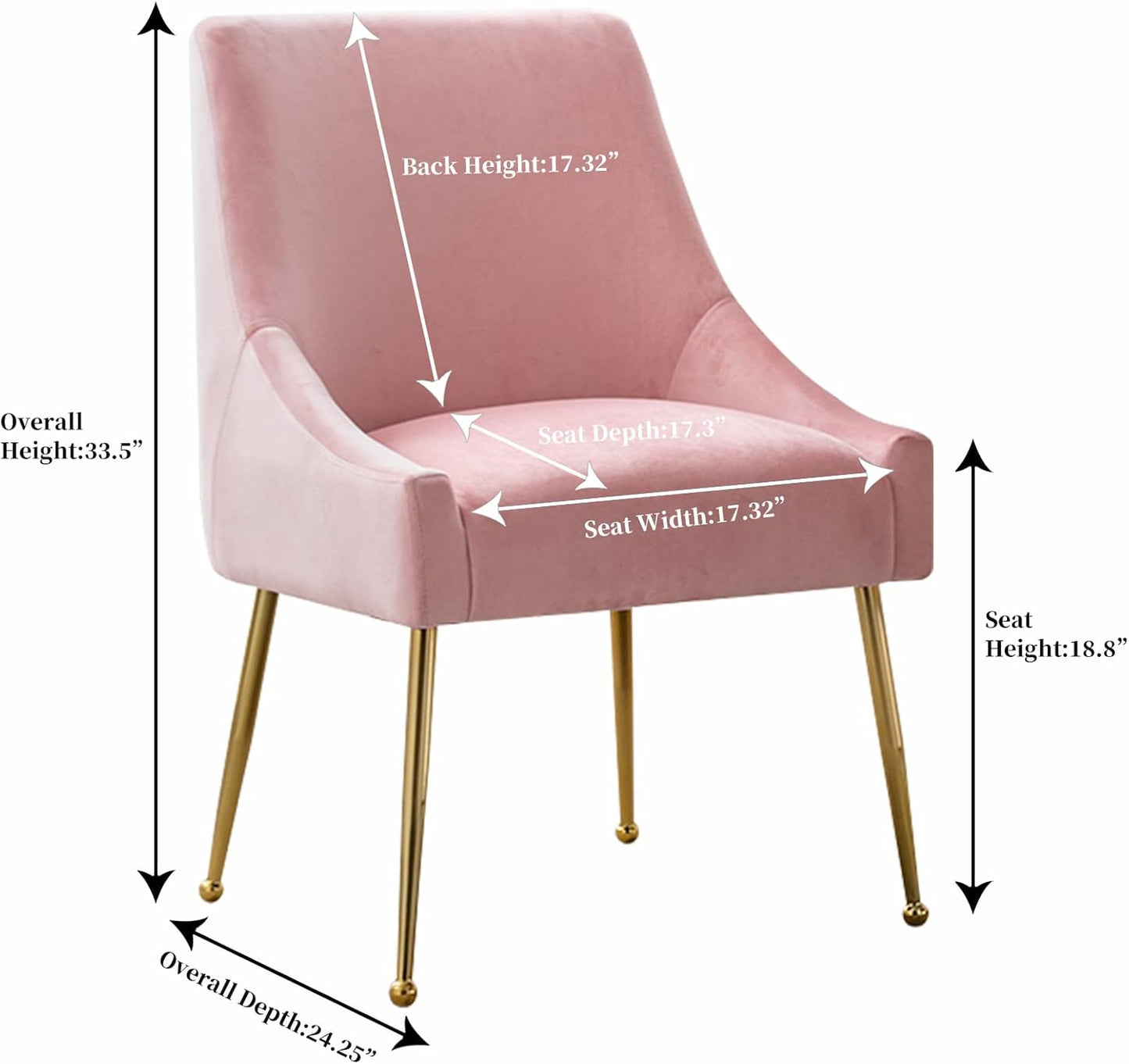 Velvet Dining Chairs Set of 2, Furniture Collection Modern Contemporary Upholstered with Polished Gold Metal Legs(Pink)