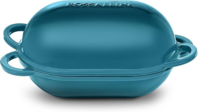 Signature Enameled Cast Iron Sourdough Bread Oven | Non-Stick with Tight Fitting Lid for Perfect Baking and Bread Making | 2QT Oval Oven With Lid [Ocean Blue]