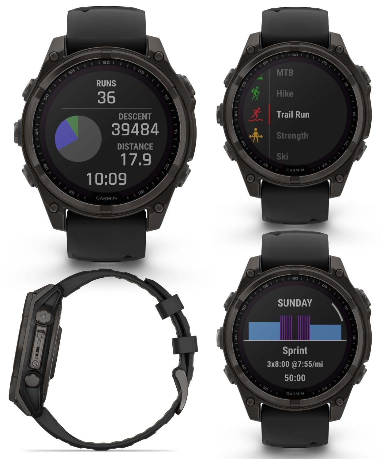 Wearable4U Garmin Fenix 8 47 Mm, Multisport Gps Smartwatch, Solar, Sapphire, Carbon Gray Dlc Titanium With Black/Pebble Gray Sil