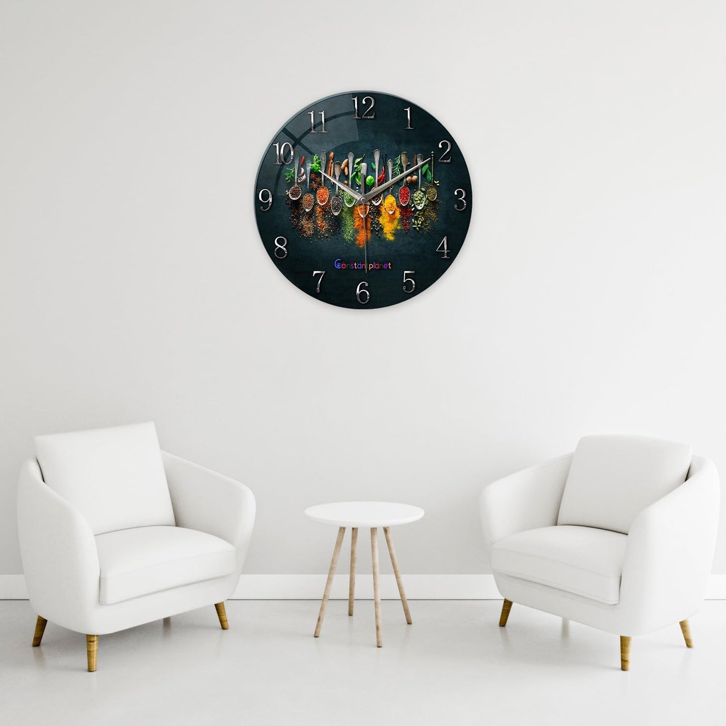 Kitchen Wall Clocks Battery Operated 14 Inches Glass Decorative Clocks for Walls Round Wall Clock Silent Non Ticking