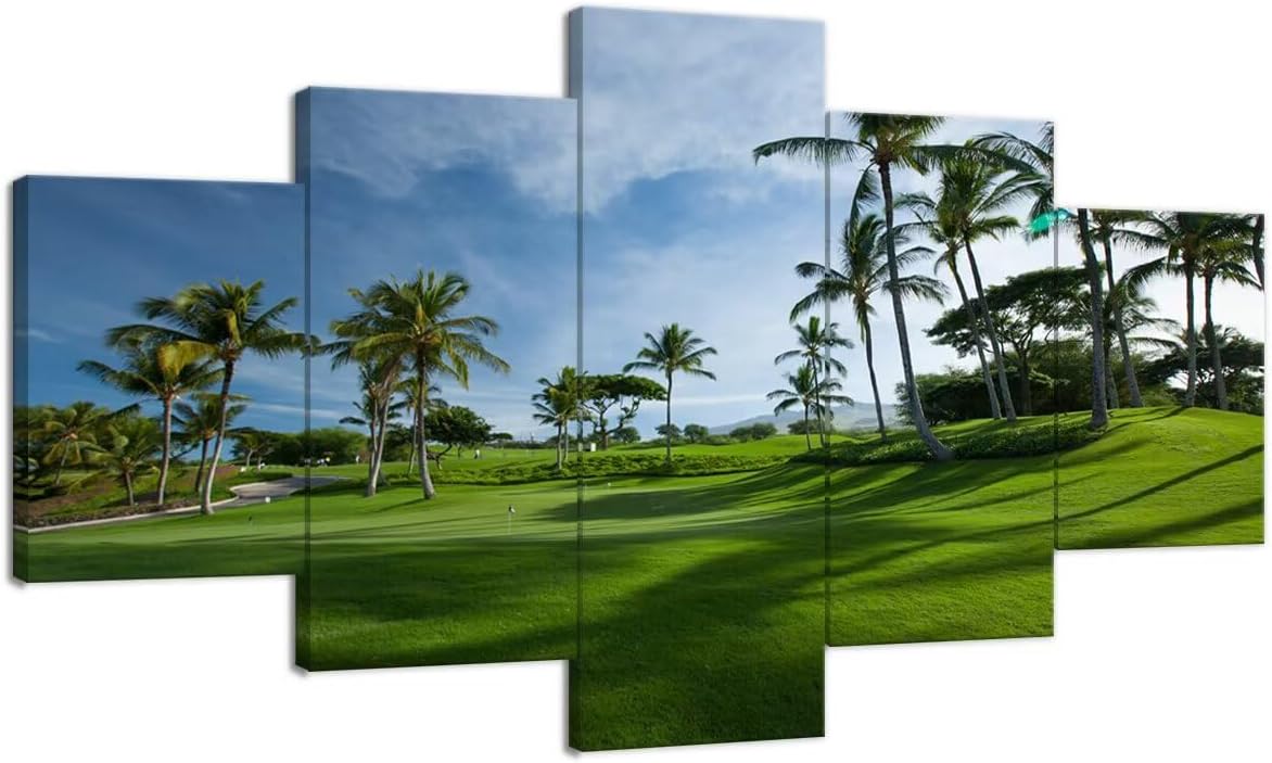 Hawaiian Golf Courses Canvas Wall Art for Office Living Room Bedroom Bathroom Home Decorations Hawaii Maui Island Pictures Posters Framed Artwork Ready to Hang(60''W x 32''H)