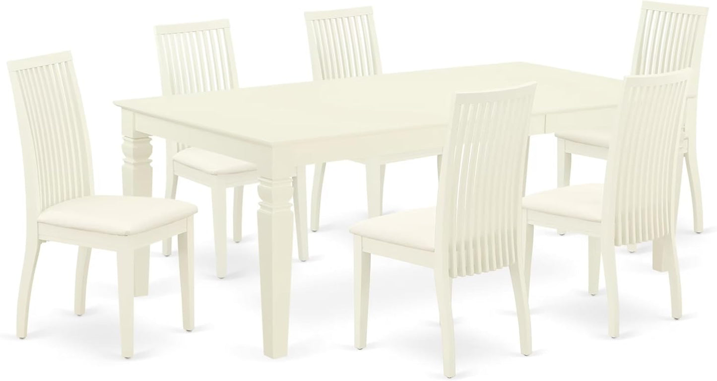 East West Furniture LGIP7-LWH-C 7 Piece Dinette Set Consist of a Rectangle Dining Room Table with Butterfly Leaf and 6 Linen Fabric Upholstered Dining Chairs, 42x84 Inch, Linen White