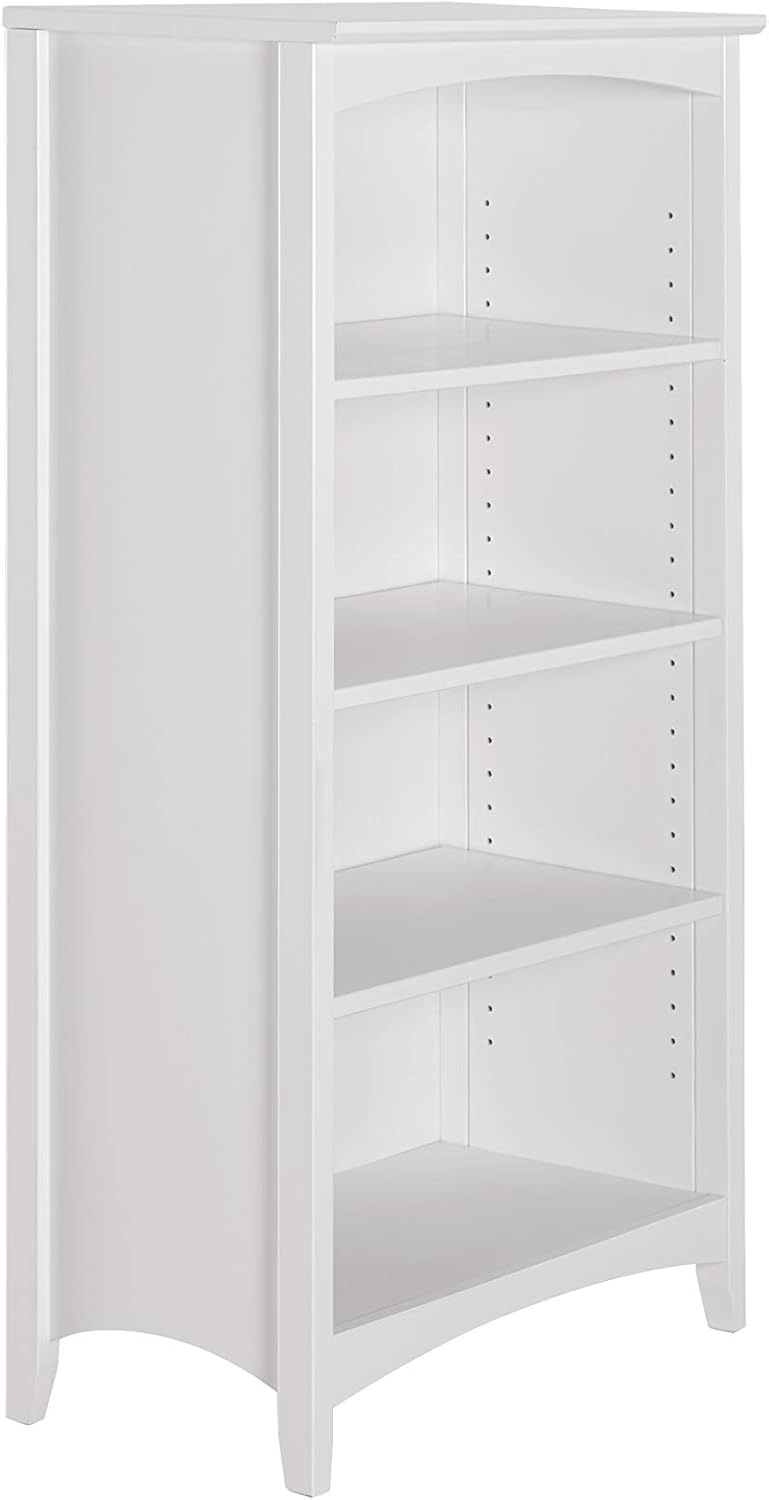 Camaflexi Shaker Style 4 Shelf Bookcase / Solid Wood / 48 inch High / Adjustable Shelving / Closed Back / Display Bookshelf for Living Room, Bedroom, Home and Office, White