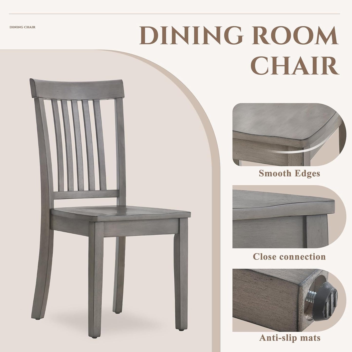 COLAMY Wooden Dining Chairs Set of 2, Spindle High Back Windsor Kitchen Side Chair, Farmhouse Dining Chairs for Kitchen and Dining Room, Light Grey