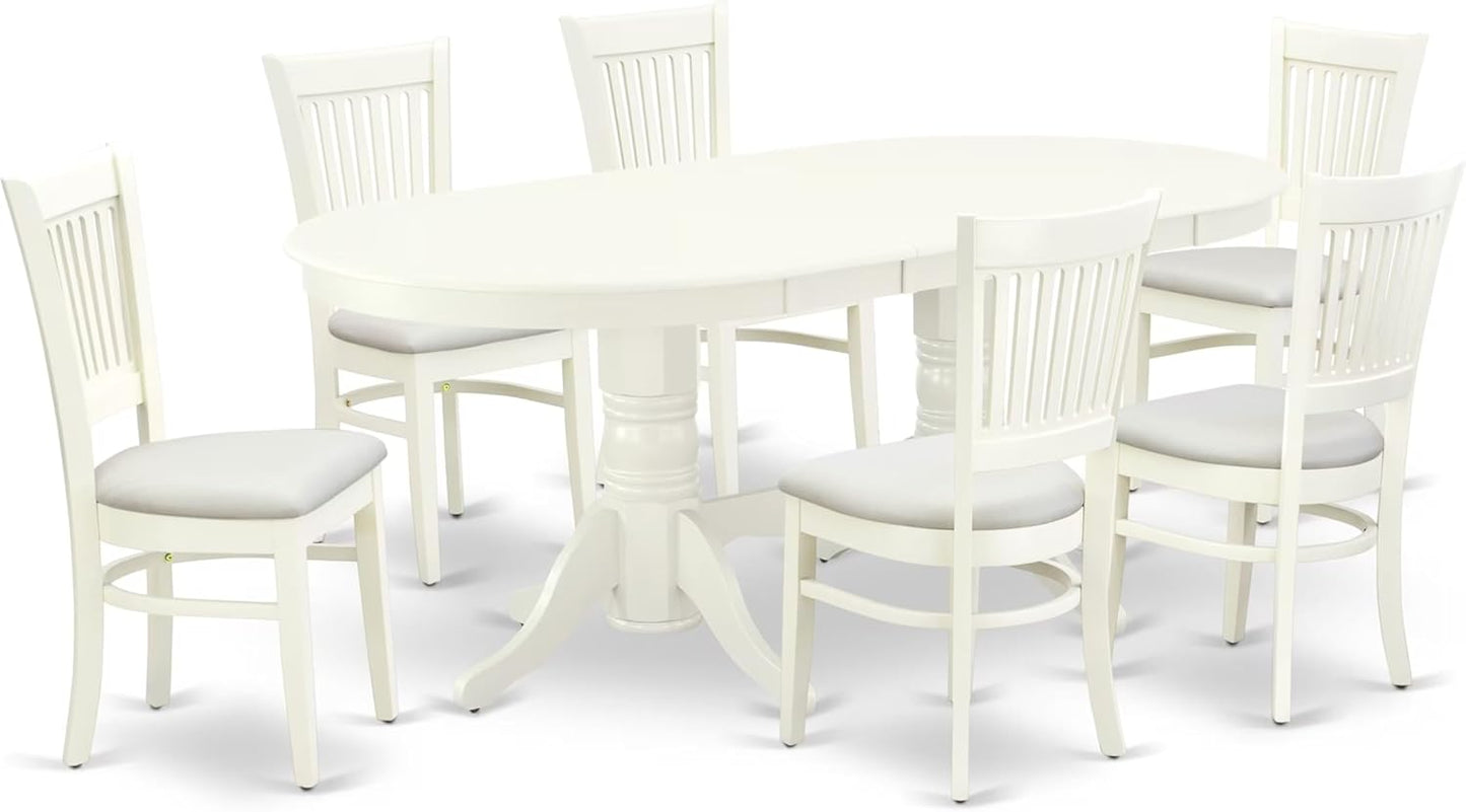 East West Furniture VAVA7-LWH-C 7 Piece Modern Dining Table Set Consist of an Oval Wooden Table with Butterfly Leaf and 6 Linen Fabric Upholstered Dining Chairs, 40x76 Inch, Linen White