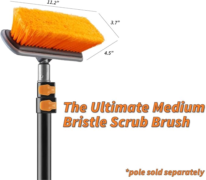 Medium Bristle Deck Scrub Brush - Composite Deck Brush Head & Vinyl Siding Brush // Boat Scrub Brush, Roof Brush for Extension Pole // Exterior, Patio & Deck Cleaning Brush (Pole Sold Separately)