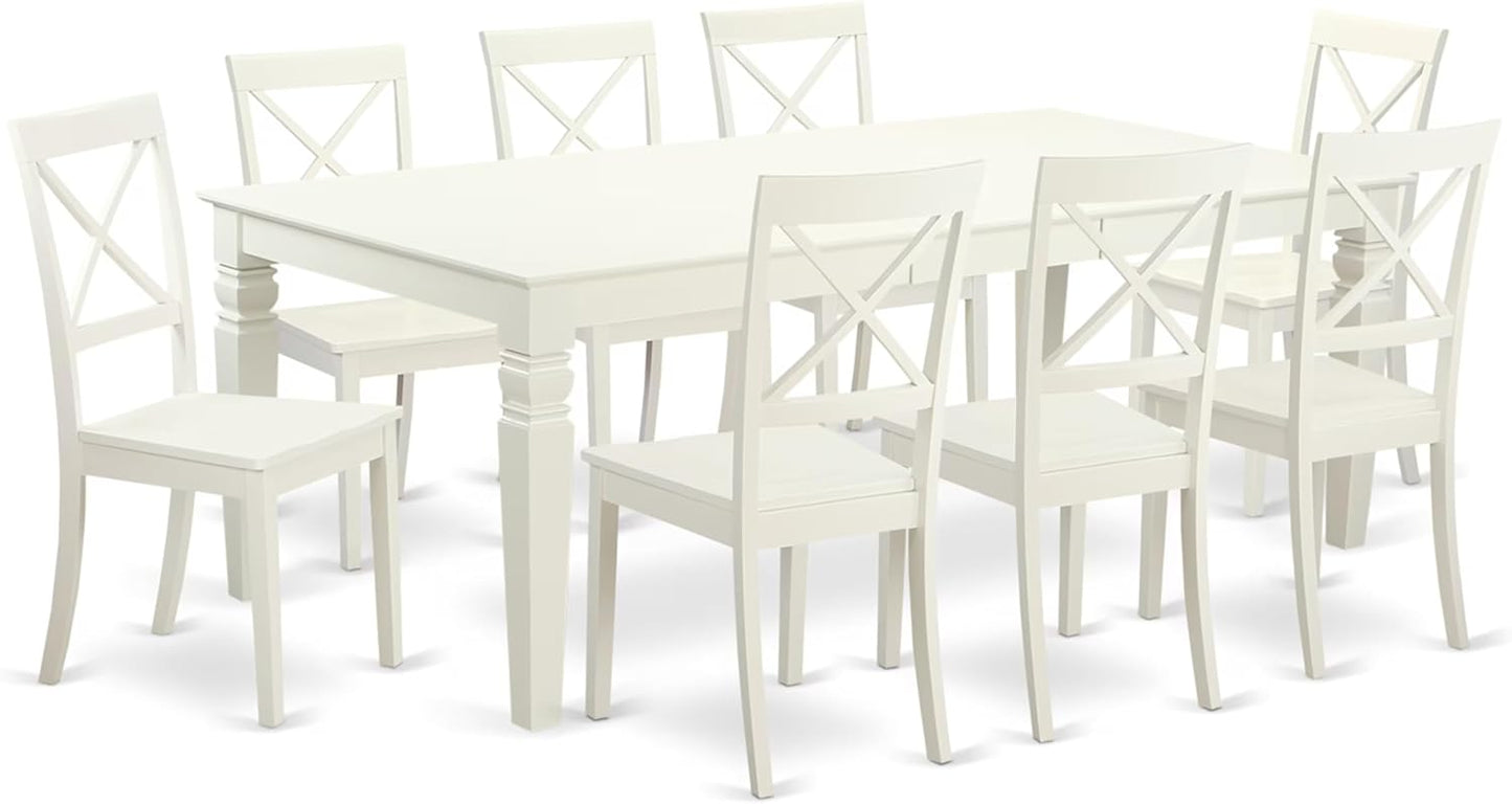 East West Furniture LGBO9-LWH-W 9 Piece Kitchen Table & Chairs Set Includes a Rectangle Dining Table with Butterfly Leaf and 8 Dining Room Chairs, 42x84 Inch, Linen White