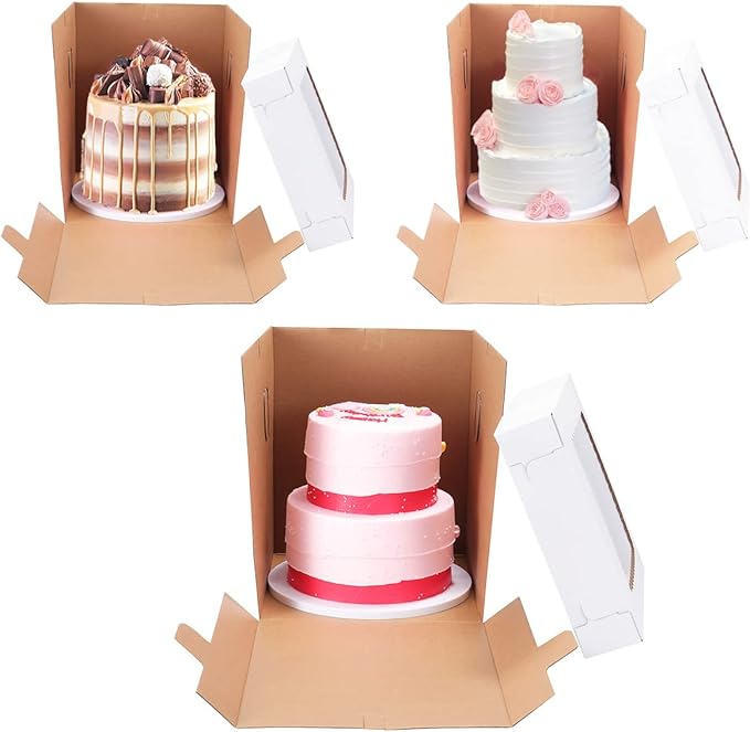 Tall Cake Boxes for Tier Cakes,10x10x12 Inch [3Pack ] Thick Sturdy Cake Box with Window, Layer Cake Carrier,Disposable Cake Containers