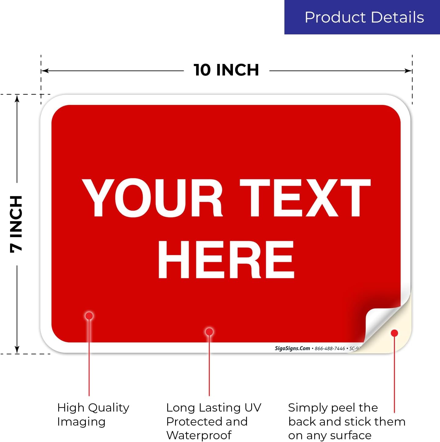 Personalized Custom Red Background Customize for Office, Business, Workplace, Home, Airbnb, Delivery Sign, 10x7 Inches, 4 Mil Vinyl Decal Stickers Weather Resistant, Made in USA by Sigo Signs