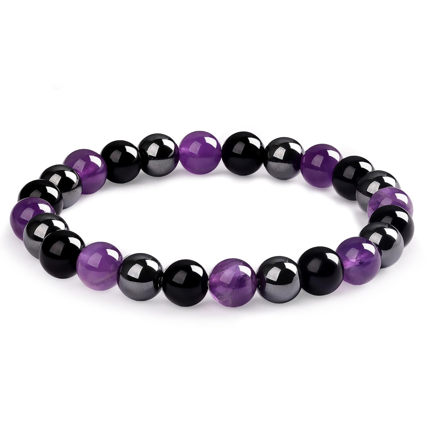 Atminafays Amethyst Healing Bracelet for Women Men - Anxiety Relief Bracelet with Chakra Stones Hematite & Obsidian for Energy Protection & Emotional Balance,Yoga Bracelet.