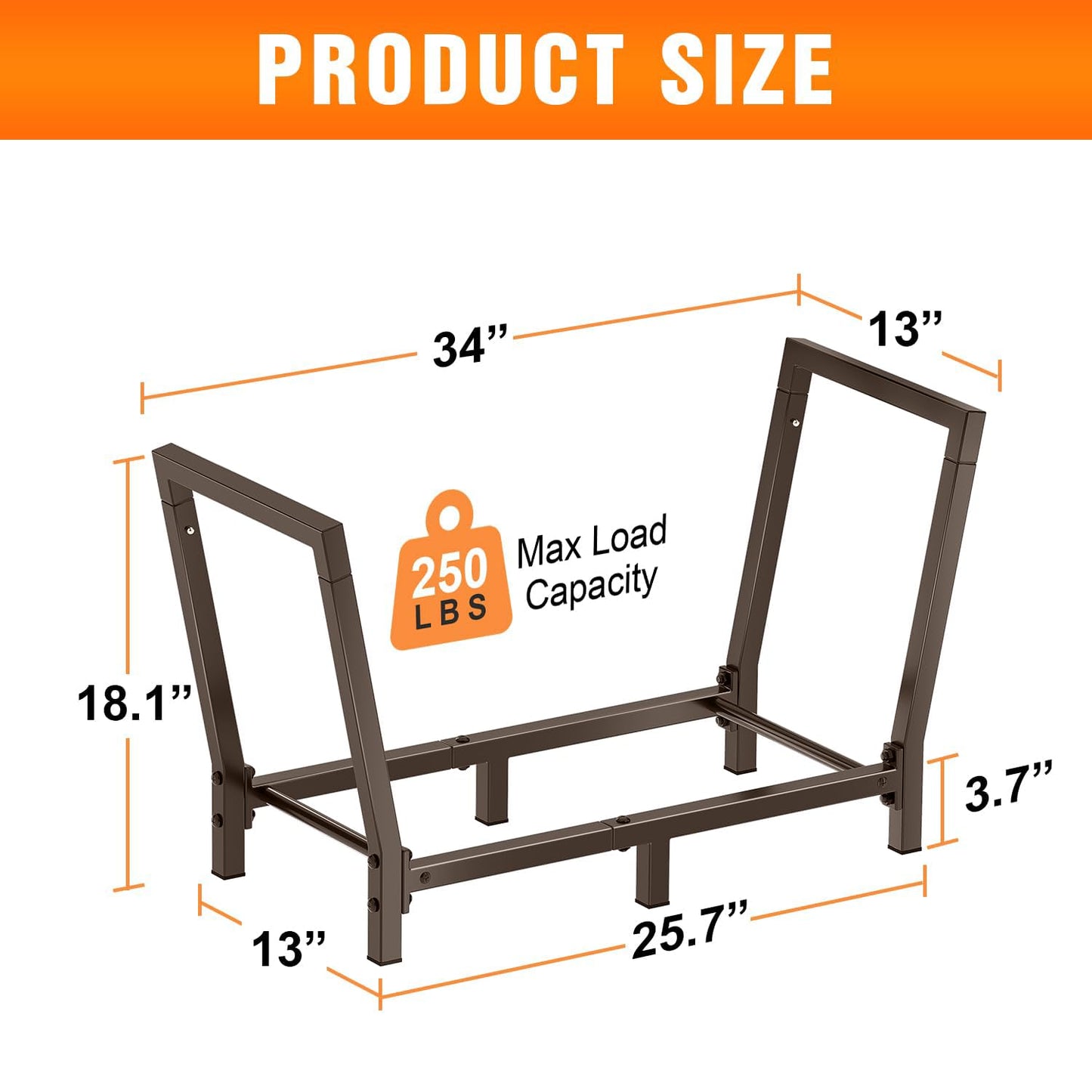 Minicloss 34 Inch Firewood Rack Outdoor Indoor, 2.7ft Wood Storage Rack Stand, Heavy Duty Fire Wood Holder for Fireplace（Bronze）