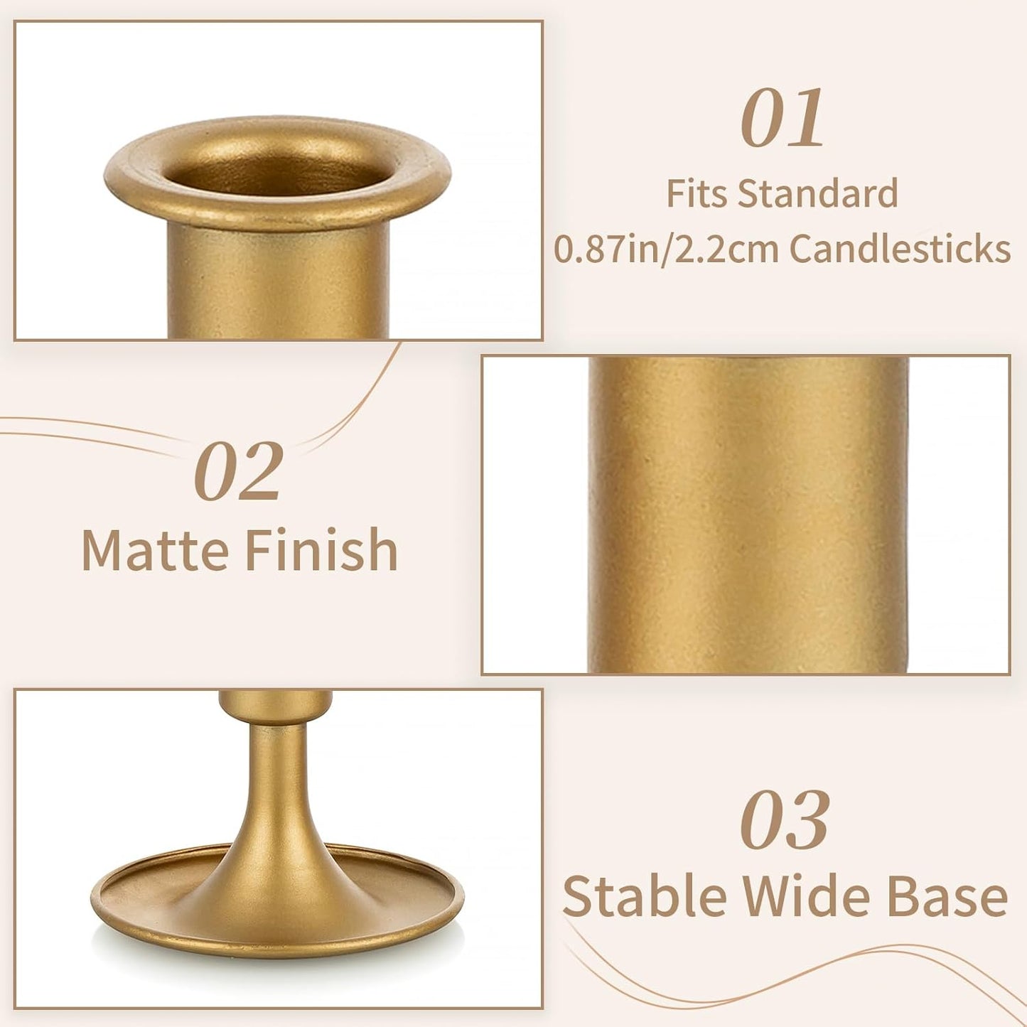 Sziqiqi Vintage Gold Candle Holder for Candlesticks Taper Candles - Candle Stick Candelabra Decorative Table Centerpiece for Wedding Candlelight Dinner Bridal Showers Party Decor