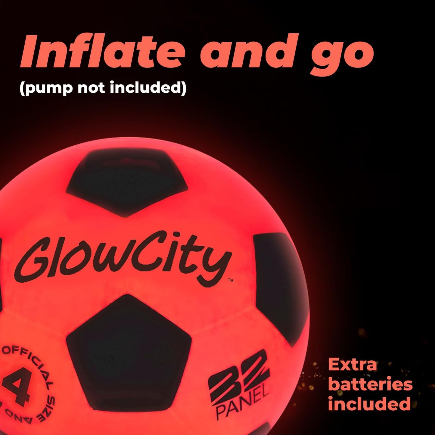 GlowCity Glow in The Dark Soccer Ball - Sizes 3, 4, 5 for Kids, Teens & Adults - Light Up Soccer Ball with 2 LED Lights - Sports Birthday Gifts Ideas for Boys & Teenagers Ages 6 7 8 9 10 11 12 13 14