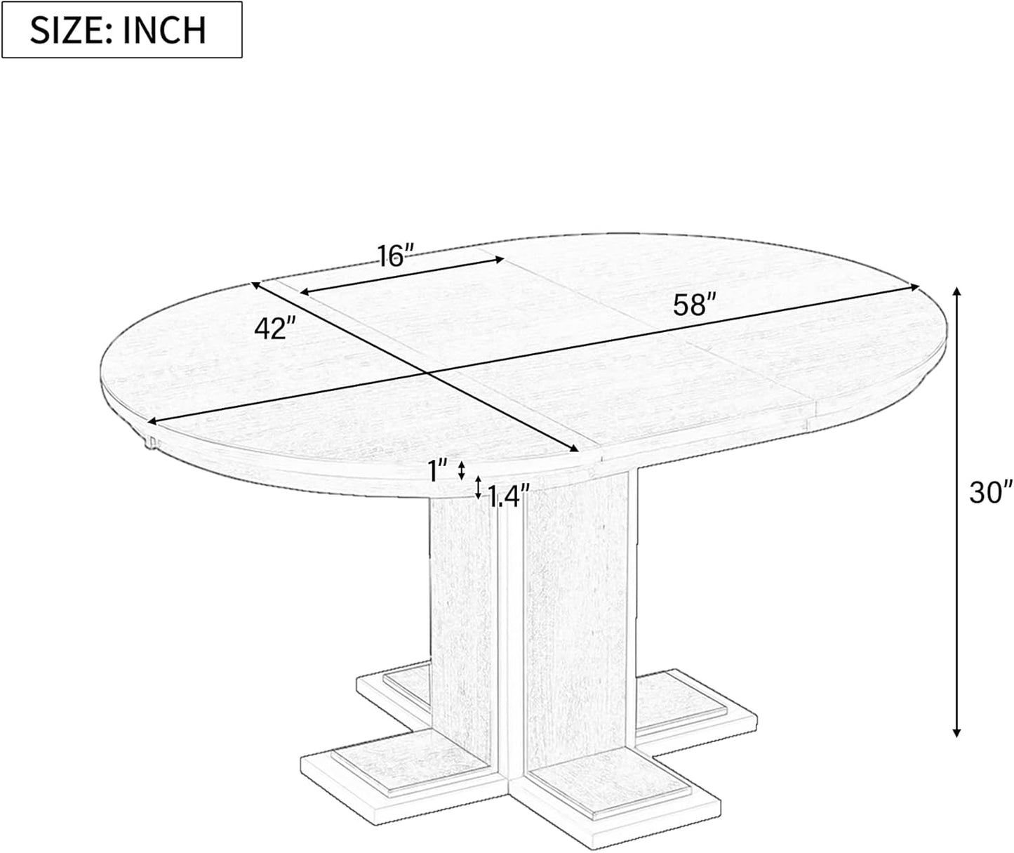 Ball & Cast Farmhouse Extendable Dining Table for 4-6, 42"-58" Extendable Kitchen-Table with a 16" Leaf, Round Ellipse Retro Wood Dining Room-Table w/Double Layer Base,Two Tone Color, Espresso