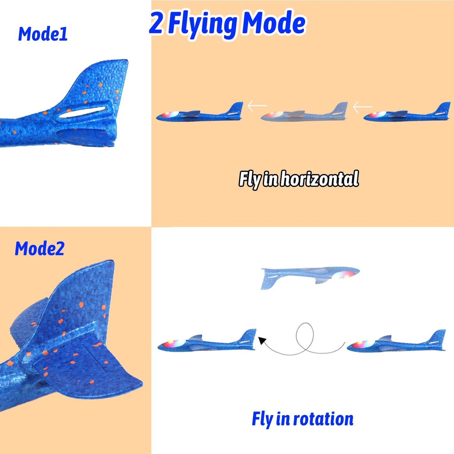 CCINEE 2 Pack LED Airplane Toys, 17.3 inch Large Throwing Foam Plane with Flashing Lights, 2 Flight Mode Glider Plane Outdoor Flying Toy for Kids Boys Girls Outdoor Sport Party Favors