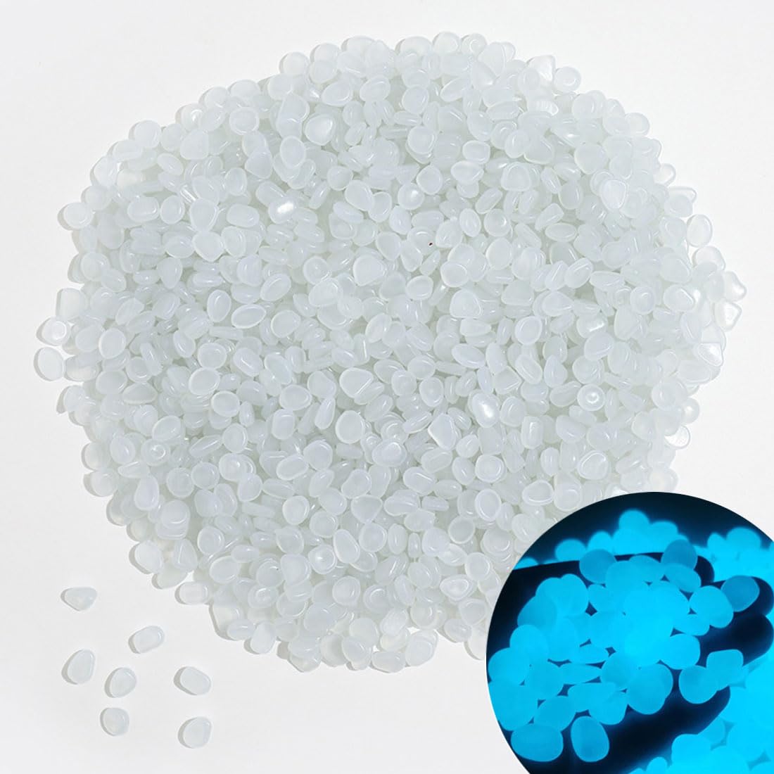 OMCleaner Glow in The Dark Stones 1000 Pcs Glow Pebbles Aquarium Rocks for Fish Tank Lawn Yard Garden Walkway Plant Pots (White)