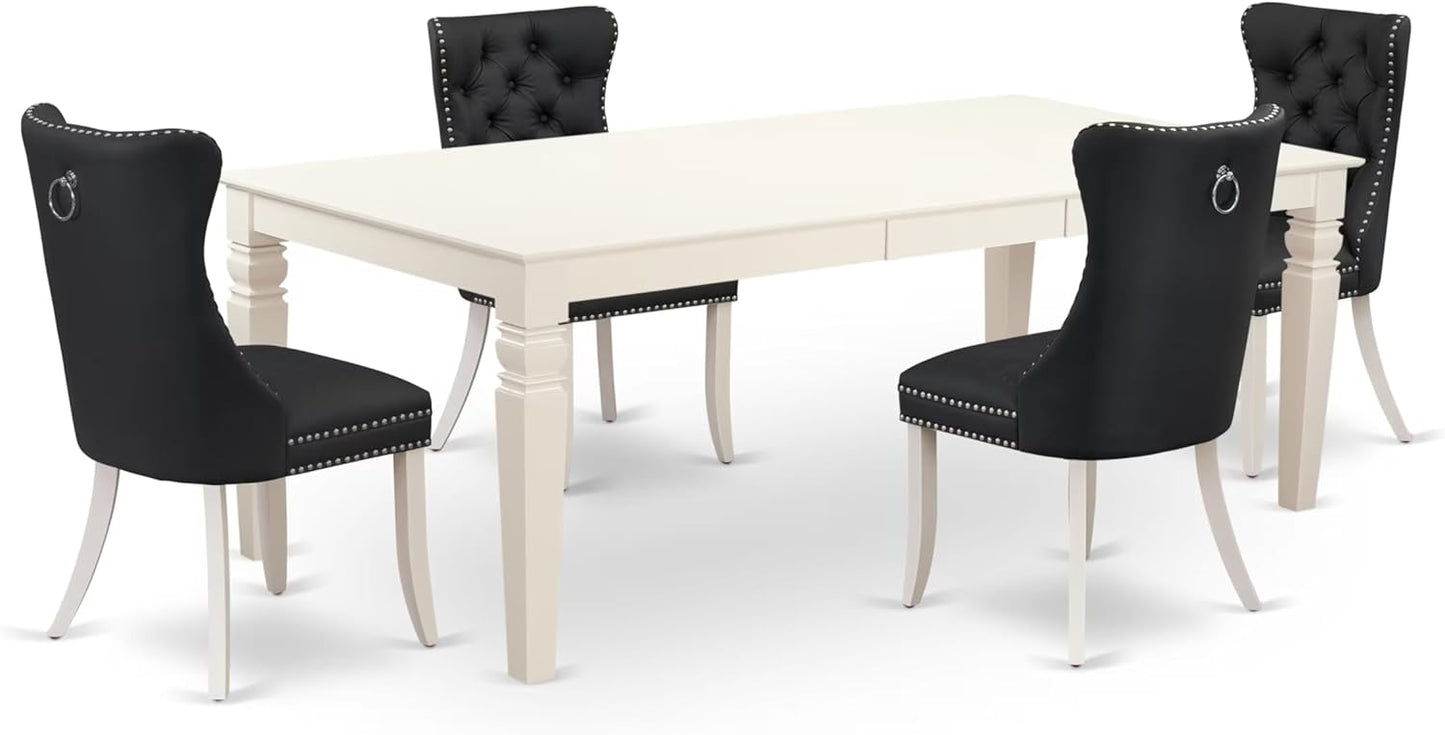East West Furniture LGDA5-LWH-12 5 Piece Dinette Set Contains a Rectangle Kitchen Table with Butterfly Leaf and 4 Polyester Fabric Upholstered Chairs, Linen White