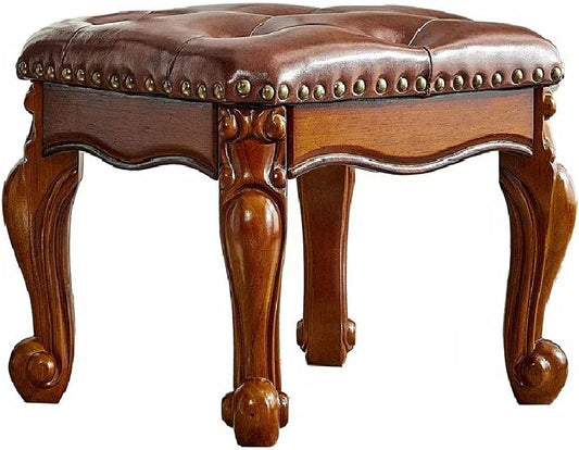 Foot Stool Ottoman with Microfiber Leather Cushion Footrest Sofa Stool for Hallway, Foyer, Living Room, Bedroom, Simple Assembly (Brown)