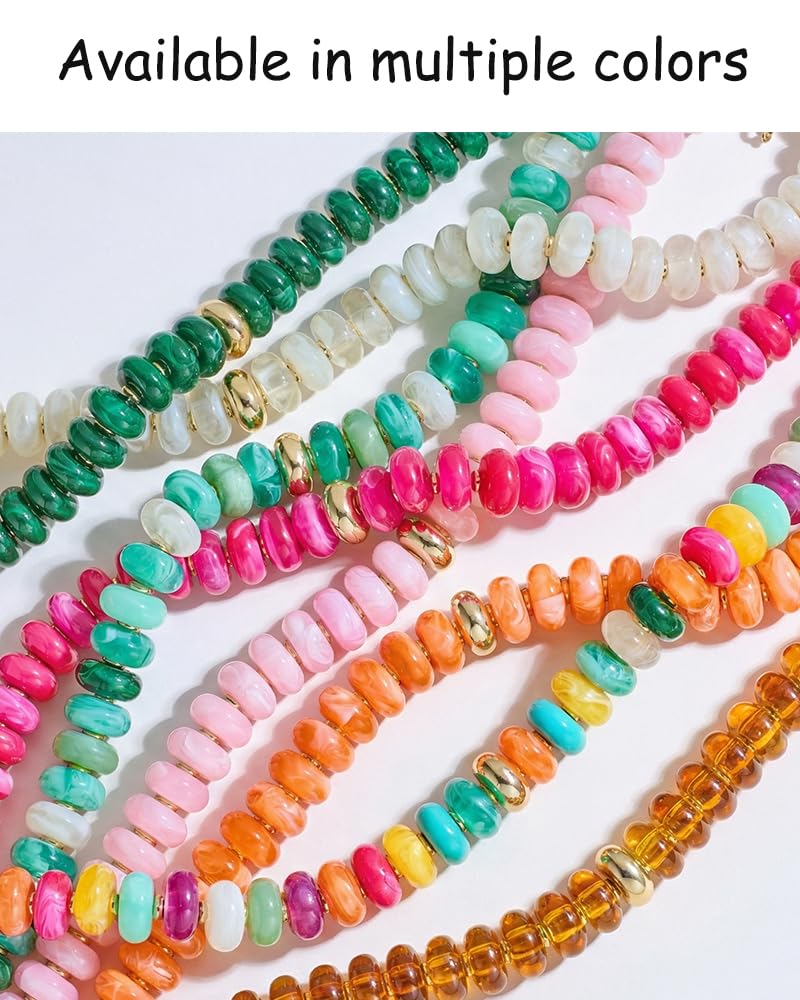 FAUTHENTICUTE Emerald Green Beaded Statement Necklace for Women Dark Green Acrylic Resin Bead Strand Necklace With Gold Accent Trendy Beach Choker Perfect Summer Jewelry Mothers Day Gifts