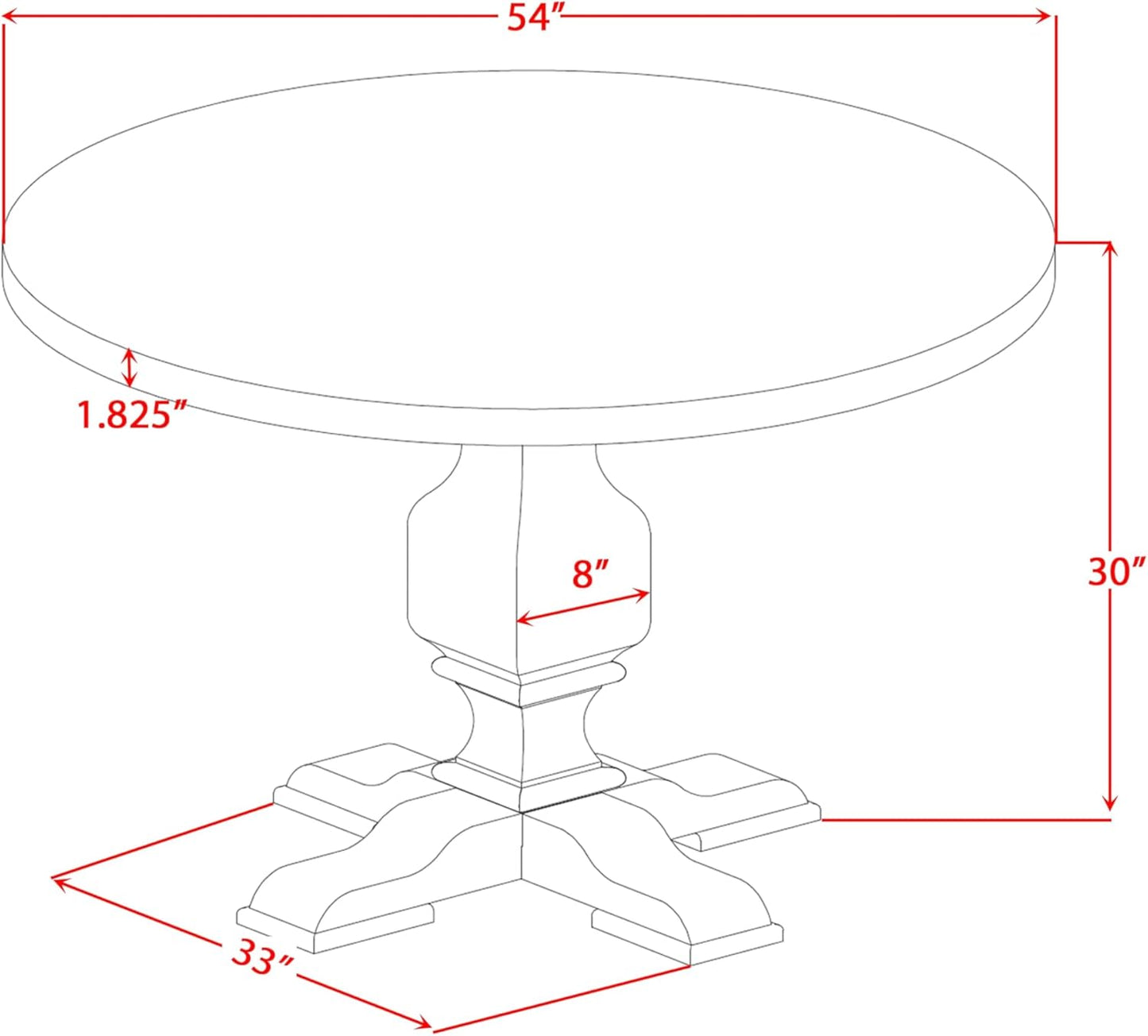 I53-0N-TP Dining Table with Acacia Wood Round Tabletop and Elegant Pedestal Base - Antique Walnut Finish