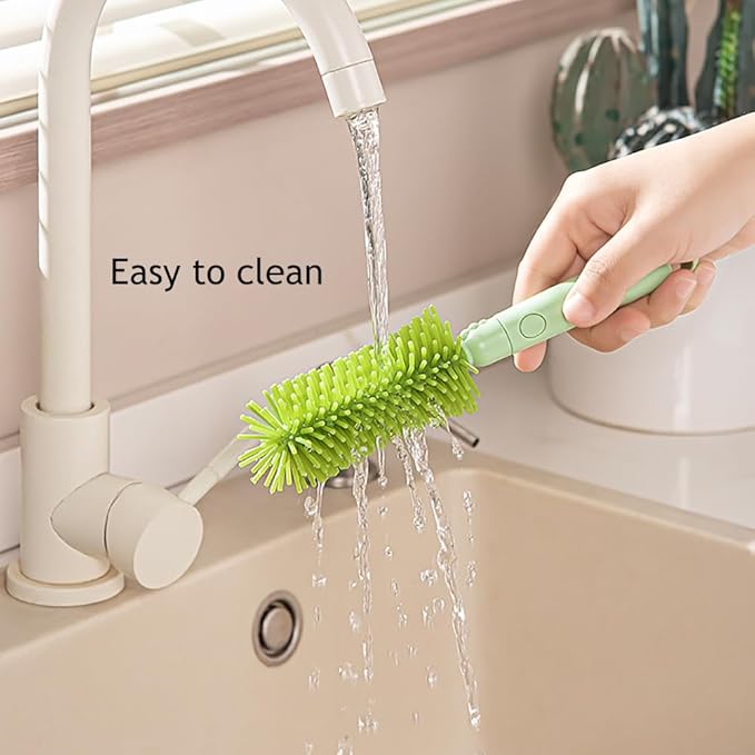 6-in-1 Travel Baby Bottle Brush Set,Silicone Brush Kit with Bottle Brush, Soap Dispenser,Nipple Brush,Straw Brush,Drying Rack,Storage Case,Stocking Stuffers for Women(Green)