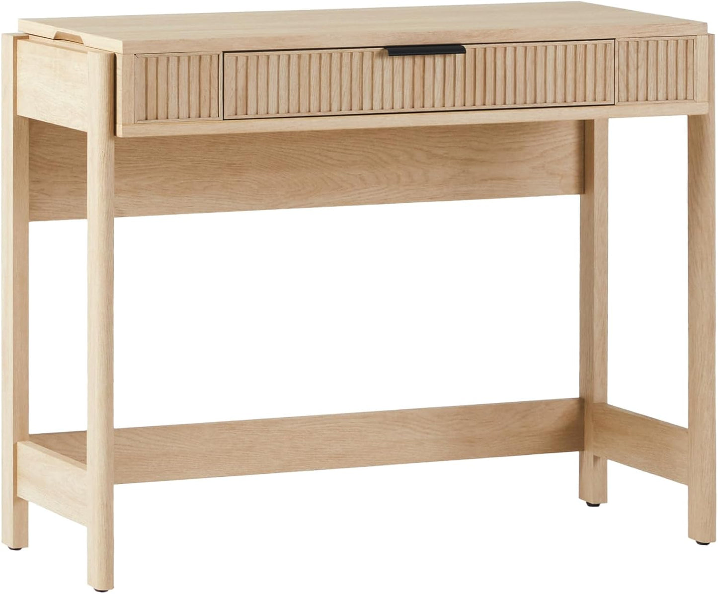 WALKER EDISON Transitional Style Furniture, Reeded Detail, Lift-Top Desk with Drawer and Storage Cubby, Sitting to Standing Desk, Soft Self-Close Desktop, 38”W x 16.75”D x 30”H, Coastal Oak