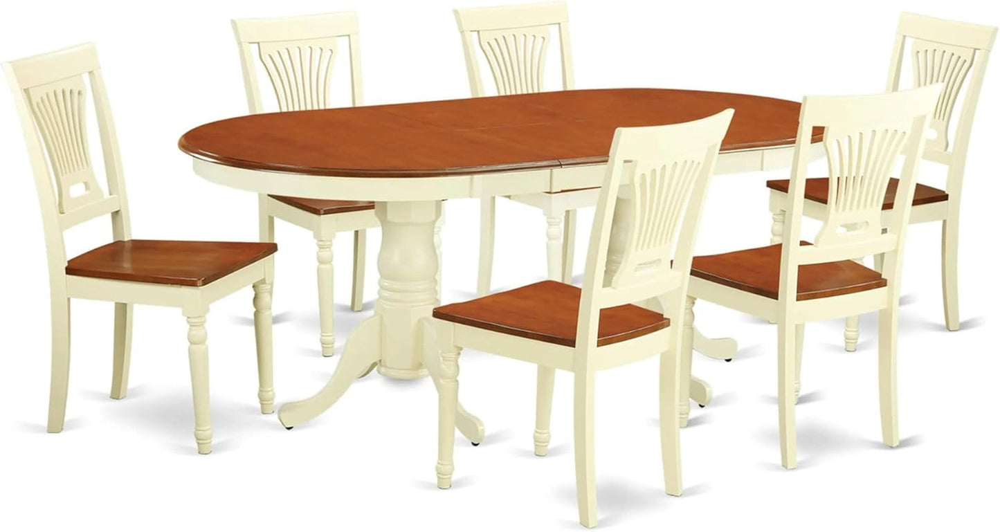 East West Furniture PLAI7-WHI-W 7 Piece Modern Dining Table Set Consist of an Oval Wooden Table with Butterfly Leaf and 6 Dining Room Chairs, 42x78 Inch, Buttermilk & Cherry