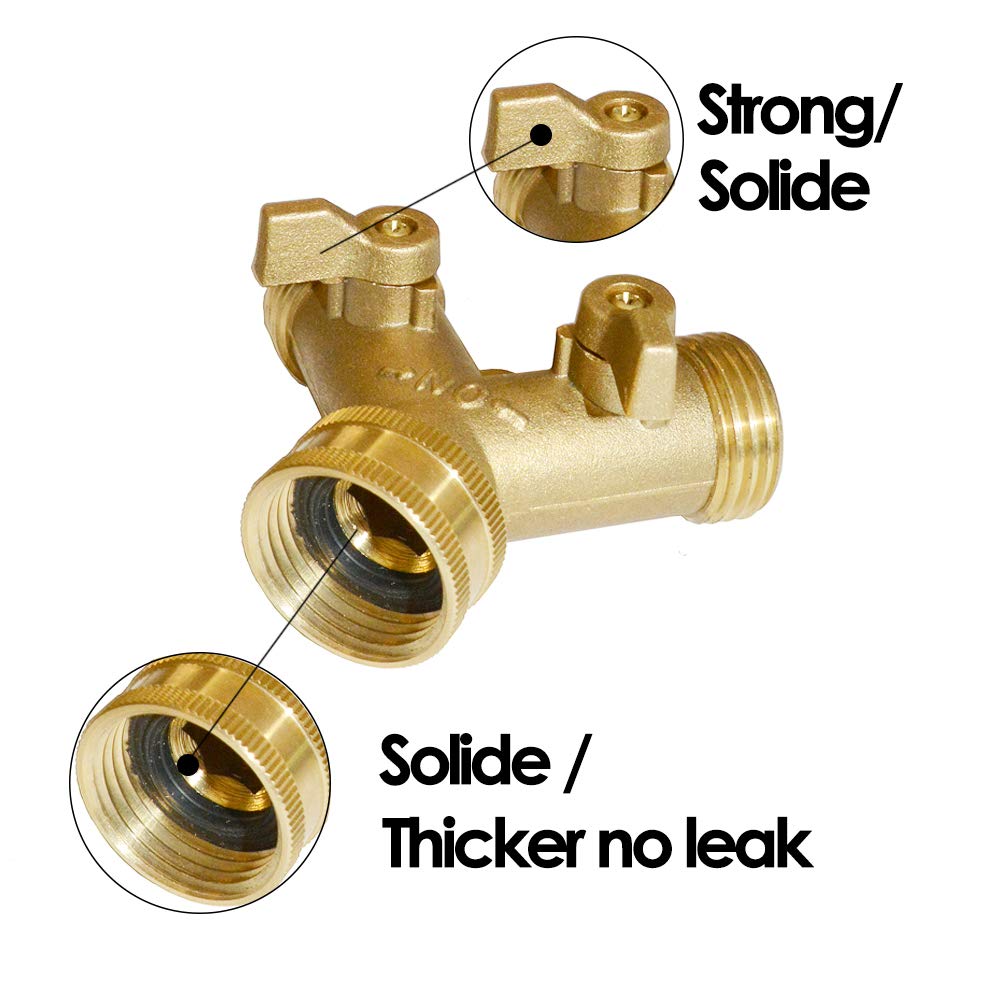 HQMPC 2 Way Hose Y Valve Hose Splitter Garden Hose Y Valve Connectors 2 way shut off valves With Solid Brass Handle Brass Y Valves Water Garden Hose Adapter 3/4"GHT Thread Extra 4 Presure washers