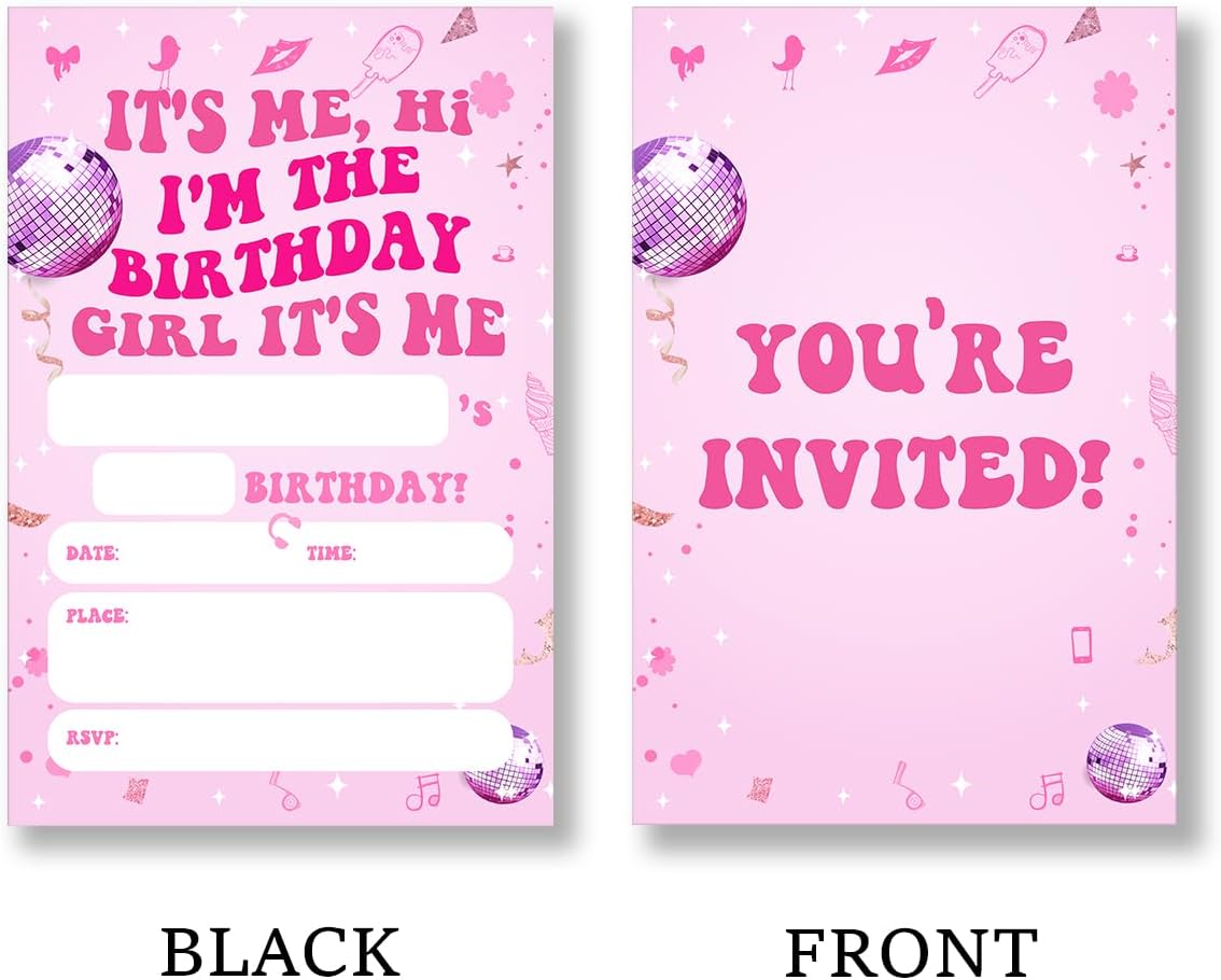 Girl Birthday Party Invitations Supplies with Envelopes Set of 20 Its Me Hi Im The Birthday Girl Its Me Party Invitations Fill in Blank, Double Sided