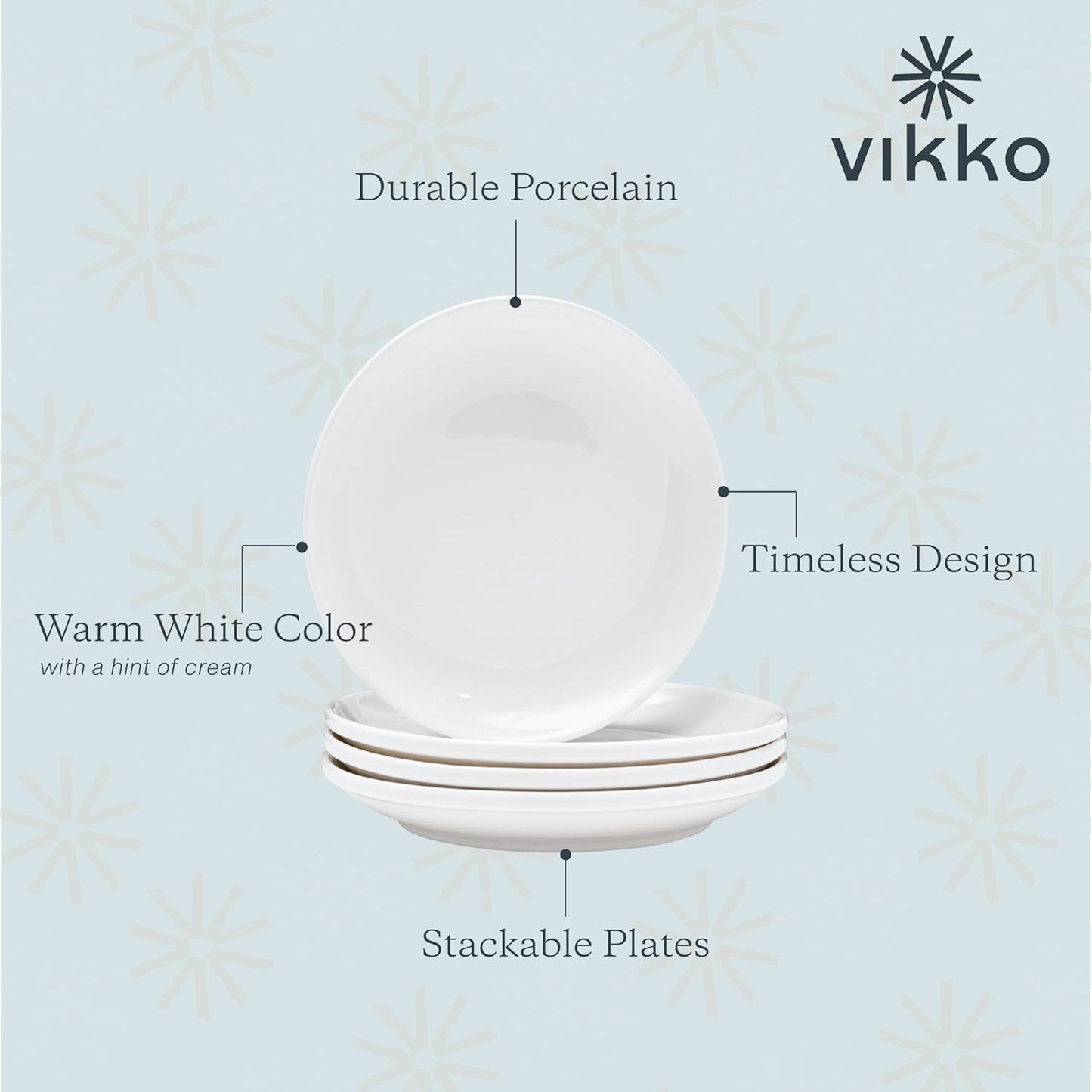 Vikko Dessert Plates Ceramic, Set of 6 Small White Plates, Ceramic Salad Plates Set, Stackable 7 Inch Round Appetizer Plates, Dishwasher Safe, Bead and Butter Plates, Durable Plates for All Occasions