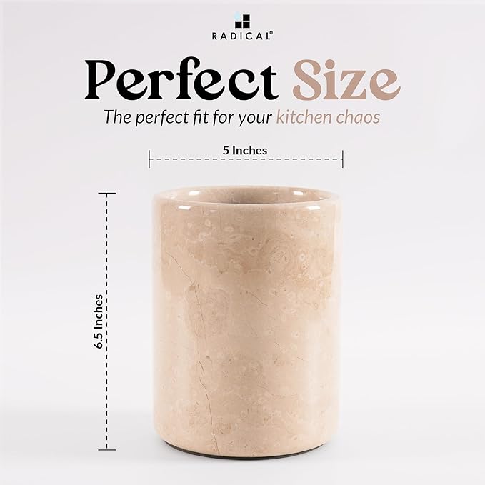Radicaln Marble Utensil Holder 6.5" Inches Verona Handmade Spoon Holder for Kitchen Counter, Ideal Kitchen Utensils Set Organizer, Farmhouse Kitchens Decor & Christmas Gifts, Cooking Utensil Storage