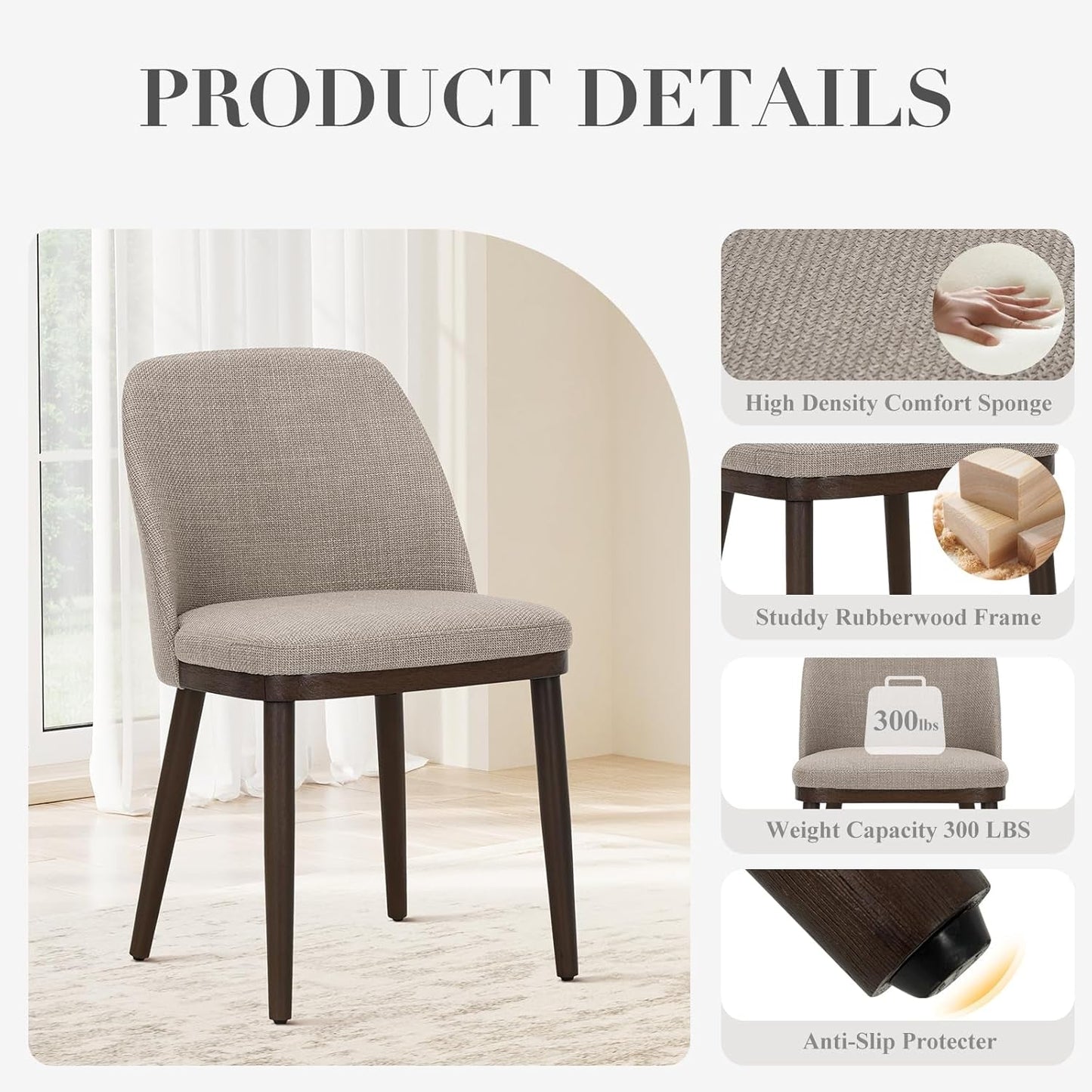 Upholstered Dining Chairs Set of 6, Modern Kitchen Chairs with Back, Fabric Side Dining Room Chairs with Wood Legs for Kitchen Dining Room Restaurant, Camel